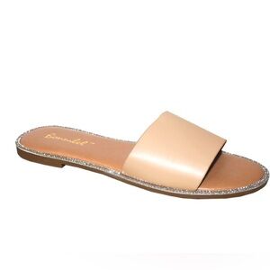 New Resort Chic Flat Rhinestone Embellished Sandals Tan Various Sizes